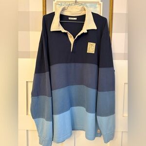 Marine Layer Multi-Blue Stripe Rugby with Cream Collar XL